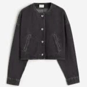 H&M | Washed Black Oversized Cropped Denim Jacket